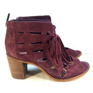 Vince Camuto burgundy leather open toe Booties Lace and Zip Size 6.5 M